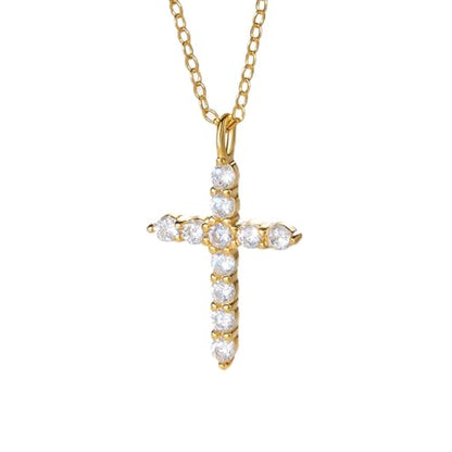NORBU S925 Cubic Zirconia Cross Necklace for Women, Womens Cross Necklaces - color: Gold