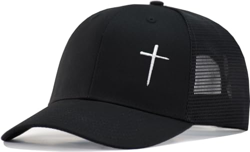 TSSGBL Various Gift Hats for Men - M L XL XXL Big Head Fit, Adjustable Mesh Trucker Ball Cap, Ideal Gifts - color: Black ( Cross ), size: One Size