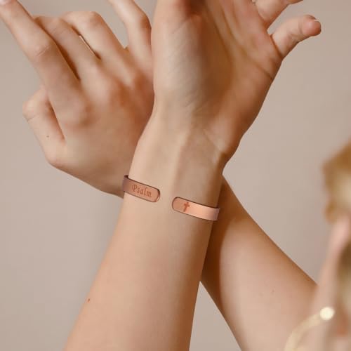 MagEnergy Cross Copper Bracelet for Men Women-Engraved Religious Bracelets - style: Psalm 91:11
