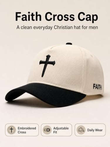 Embroidered Baseball Cap, Graphic Design Hat for Christian Faith and USA 250th - color: Beige-black