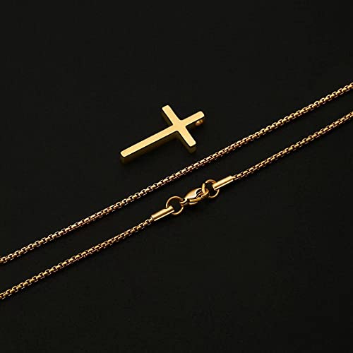 IEFSHINY Gifts for Men Boys - Stainless Steel Cross Pendant Chain Necklaces for Men, Mens 16-30 Inches Chain Gold Silver Black Cross Necklace Boys Jewelry Gifts - size: 30, style: Gold-cross pedant 0.7"*1.18"