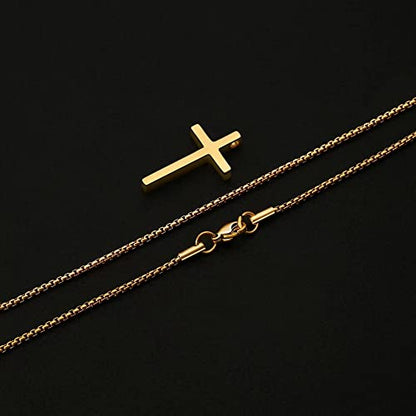 IEFSHINY Gifts for Men Boys - Stainless Steel Cross Pendant Chain Necklaces for Men, Mens 16-30 Inches Chain Gold Silver Black Cross Necklace Boys Jewelry Gifts - size: 30, style: Gold-cross pedant 0.7"*1.18"