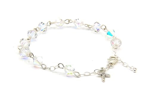 Catholic Communion Rosary Bracelet Created with Swarovski® Crystals, Glass - color: Clear AB - April