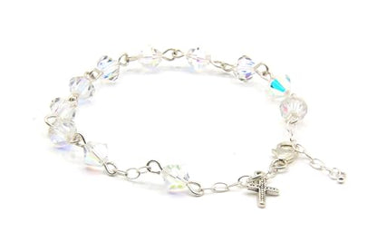 Catholic Communion Rosary Bracelet Created with Swarovski® Crystals, Glass - color: Clear AB - April