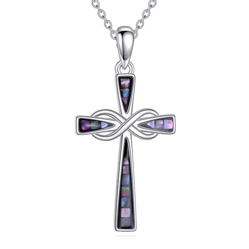 Infinity Cross Necklace S925 Sterling Silver Turquoise/Wooden/Opal/Abalone Cross Pendant Necklaces Christian Jewelry Gifts For Women - style: Abalone Cross-2