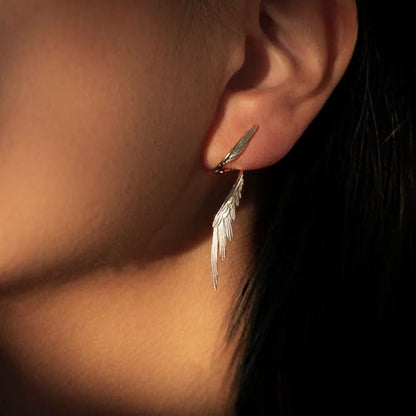 Long Angel Feather Wing Earrings Drop Dangle Stud for Women Girls S925 Sterling Silver Post Wedding Party Accessories Earring Guardian Angle Dangling Earrings for Mom Valentine's Day Gifts Girlfriend