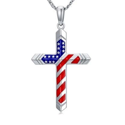 American Flag/Eagle/Star Necklace for Women 925 Sterling Silver Silver/Gold/Black American Flag Pendant 4th of July Jewelry for Wife Sister Girlfriend - color: White-2