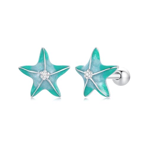 Cute Stud Earrings for Women Dachshund Koi Fish Sea Star Sea Turtle Sea Conch Earrings 14K Gold Plated Dainty Stud Earring funky Jewerly - color: Silver Sea Star