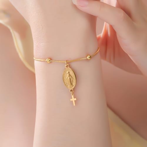VASSAGO Virgin Mary Bracelet for Women Men Double-Sided Virgen de Guadalupe Rosary Bracelet Medal Handmade Braided Rope Catholic Christian Religious Jewelry Gift - color: Gold 13