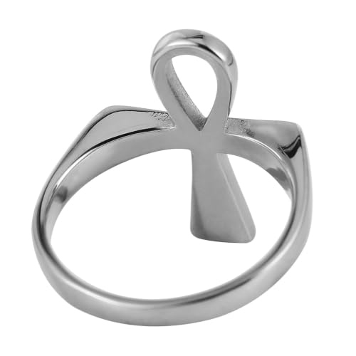 HZMAN Stainless Steel Egyptian Ankh Cross Ring for Men Women - color: Silver