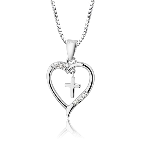 Cherished Moments Dancing Cross Heart Necklace - color: Silver-14