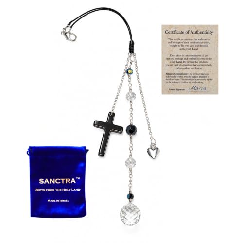 Christian Rearview Mirror Car Charm, Sun Catcher for Faith and Protection - color: Silver-Black