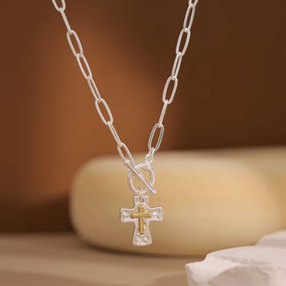Chunky Cross Necklace for Women, 14K Gold Plated/Silver Statement Cross Pendant Necklace Simple Chunky Charm Necklace Big Gold Necklaces for Women Trendy Faith Jewelry Gifts - color: Chunky Cross SL