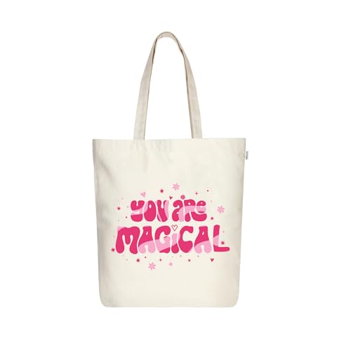 Ecoright Tote Bag for Women with Zipper, Small Tote Bag, Canvas Bag, Reusable Cotton Bag for Beach, Grocery, School & Work - color: Enchanting You