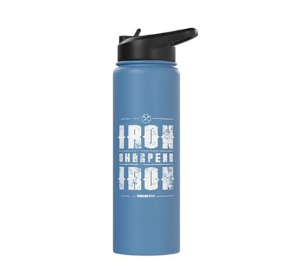 Iron Sharpens Iron Christian Gym Water Bottles Bible Verse Stainless Steel Insulated Water Bottle - color: Light Blue