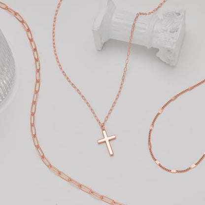 Poxtex Layered Gold Necklaces for Women, Stackable Dainty 14K Gold Silver Plated Trendy Simple Heart Diamond Cross Bow Circle Pendant Paperclip Choker Dot Chain Necklace,Jewelry Set Gifts for Women - color: Rose Gold, style: Cross1