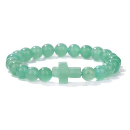 8mm Gemstone Cross Bracelet for Women Men – Stretch Beaded Faith Bracelet with Sideways Cross (Multiple Colors) - style: Green Aventurine