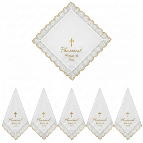 6 Pack 23'' Women Church Lap Scarf - color: White, style: Rose Golden Cross