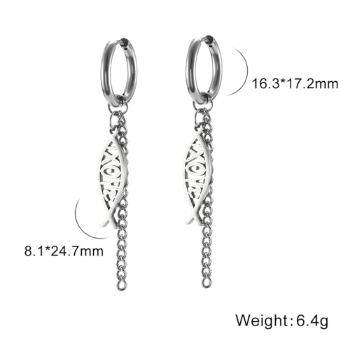Ichthus Fish Dangle Earrings Ichthus Cross Earrings Christian Jesus Fish Earrings Religious Jewelry Christian Symbols Accessories Gift for Women - color: Jesus Fish silver