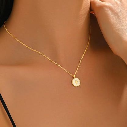 925 Sterling Silver Mother of Pearl Cross Necklace for Women - color: Gold- Sequins