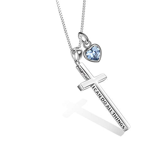 POPLYKE Cross Necklace 925 Sterling Silver Philippians 4:13 I Can Do All The Things Inspirational Necklace Gifts for Women Men 20+2'' - color: silver- 03 March