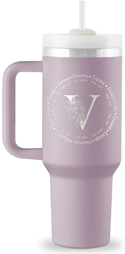 ROSTANTEN Christian Gifts for Women, Religious Monogrammed 40 oz Engraved Tumbler, Spiritual Inspirational Gifts Faith based gift Bible Gift, Initial Christian Tumbler for Women - style: V