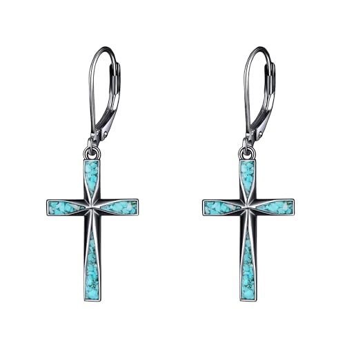 Cross Earrings 925 Sterling Silver Dangle Earring Gifts for Women - style: Black Origami Turquoise