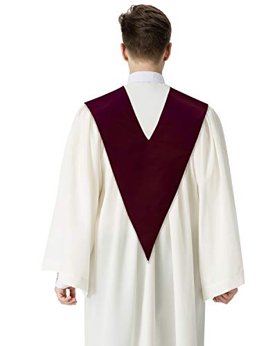 IvyRobes Unisex V Shape Solid-Colored Choir Stole with Cross - color: Maroon