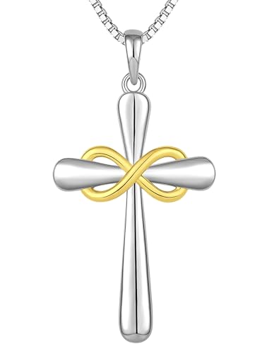 YL Cross Necklace 925 Sterling Silver Infinity Pendant Ankh Criss Jewelry for Women - color: B: 18k gold