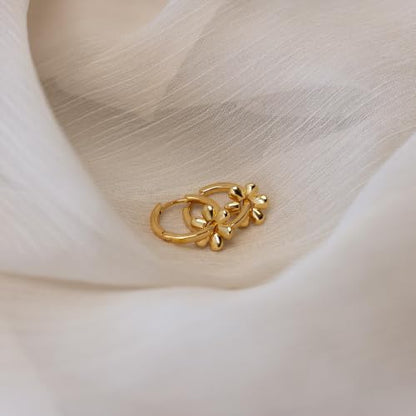 Dangle Earrings for Women, Dainty Huggie Hoop Dangle Earrings - color: Flower 01 Dangle Gold