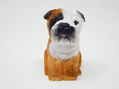 Selsela English Bulldog Wooden Figurine – Hand-Carved Miniature Puppy Dog Statue, Small Pet Canine Sculpture, Handmade Home Decor & Collectible Gift - style: English Bulldog