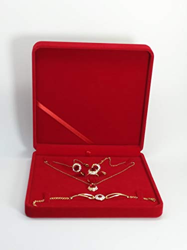 Jewelry Set Velvet Box Necklace Earring Ring Necklace Bracelet Gift Display Case Wedding Jewelry Storage Holder (Red) - color: Red
