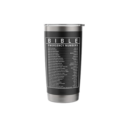 Bible Emergency Hotline Numbers Bible Verse Scripture Gift Stainless Steel Insulated Tumbler - color: Black