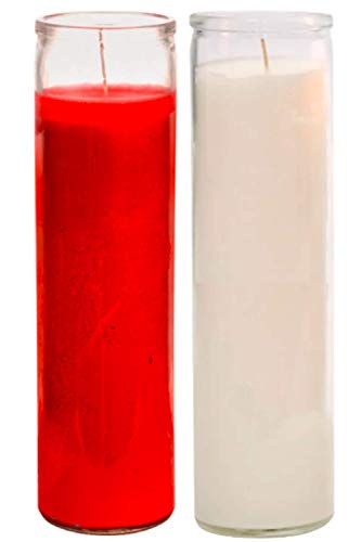 Prayer Candles - Wax Candles (2 Pc) Red and White Great for Sanctuary, Vigils and Prayers - Unscented Glass Candle Set - Indoor Outdoor - Spiritual Religious Church - Jar Candles