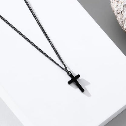 Small Cross Necklace for Boys Baptism Christmas Confirmation Valentines Easter Birthday Gifts to Teens Son Grandson Nephew - color: black, style: Son