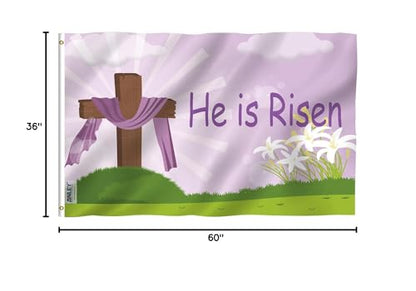 Anley Fly Breeze 3x5 Foot He Is Risen Easter Flag - Vivid Color and Fade proof - Canvas Header and Double Stitched - Good Friday Christian Jesus Lily Flags Polyester with Brass Grommets 3 X 5 Ft - color: He Is Risen