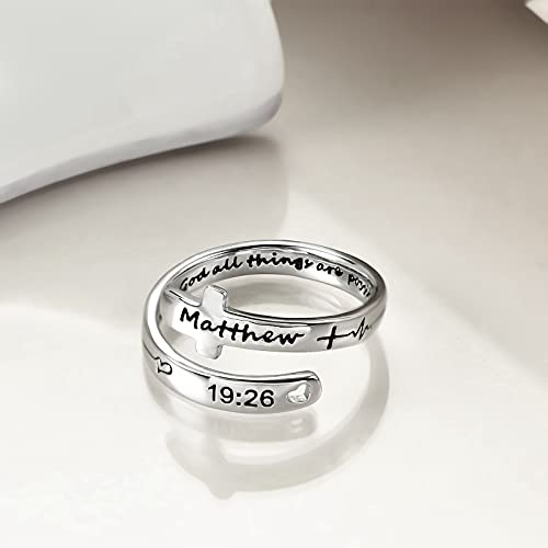 POPLYKE Cross Rings Sterling Silver Faith Adjustable Wrap Rings for Women Inspirational Jewelry Gifts - color: Silver