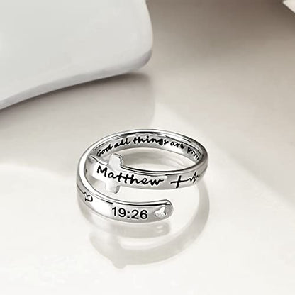 POPLYKE Cross Rings Sterling Silver Faith Adjustable Wrap Rings for Women Inspirational Jewelry Gifts - color: Silver