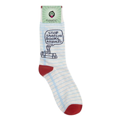 FUNATIC Socks with Funny and Profane Sayings, Sarcastic Gift for Men Women - color: Stop Banning Books