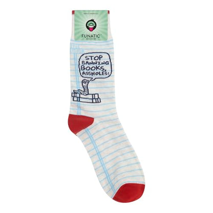 FUNATIC Socks with Funny and Profane Sayings, Sarcastic Gift for Men Women - color: Stop Banning Books