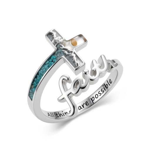 Cross Rings 925 Sterling Silver for Women Christian Religious Jewelry Faith Gifts for Mom Wife Girlfriend Her - color: White-8
