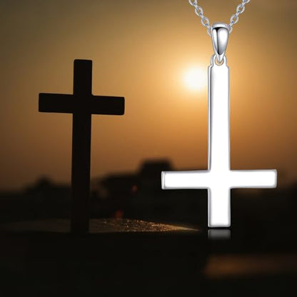 POPLYKE Cross Necklace 925 Sterling Silver Cross Pendant for Men Women - style: Upside Down Cross
