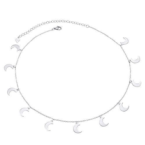 DAOCHONG Women S925 Sterling Silver Disc Statement Choker Necklace - style: Moon