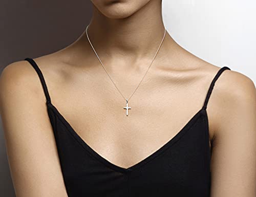 Miabella Italian 925 Sterling Silver Dainty Cross Necklace for Women - color: sterling silver