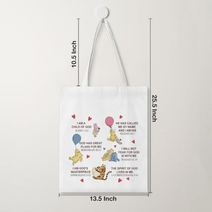 Cute Pooh Bear Aesthetic Reusable Tote Bag, Funny Gifts for Women Friends - color: Christian