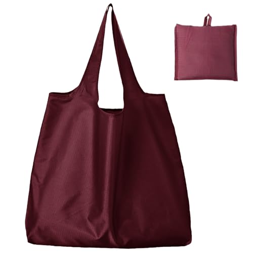 Large 50lbs Heavy Duty Reusable Foldable Grocery and Shopping Tote Bags - Washable Polyester Bags in Pocket - color: Red