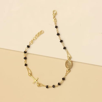 LeCalla 925 Sterling Silver Mother Mary Collection | Lightweight Religious Bracelet Jewelry Rosary Mother Mary Cross Bracelet's for Women - color: Yellow Rosary Cross