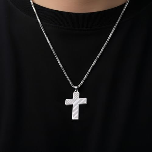 Cross Pendant for Car Rearview Mirror Hanging, Stainless Steel Cross with Drive Safe Message, Meaningful Car Charm Gift for Drivers and Loved Ones (Silver) - color: Silver