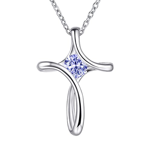 Cross Necklace for Women 925 Sterling Silver Birthstone Necklace for Women - color: 06-June-Alexandrite