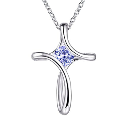 Cross Necklace for Women 925 Sterling Silver Birthstone Necklace for Women - color: 06-June-Alexandrite